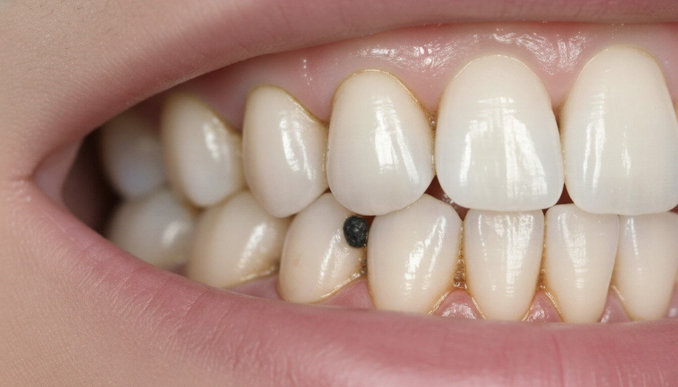 Cкрытый кариес между зубами с налетом