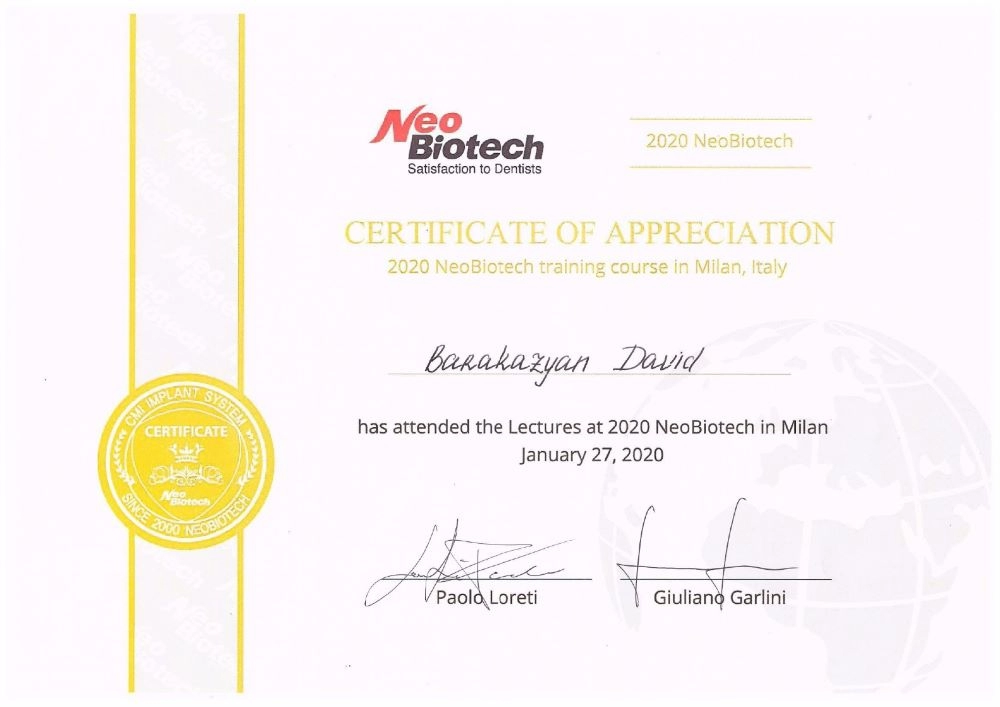 Бараказян Д. А. 2020 NeoBiotech training course in Milan, Italy